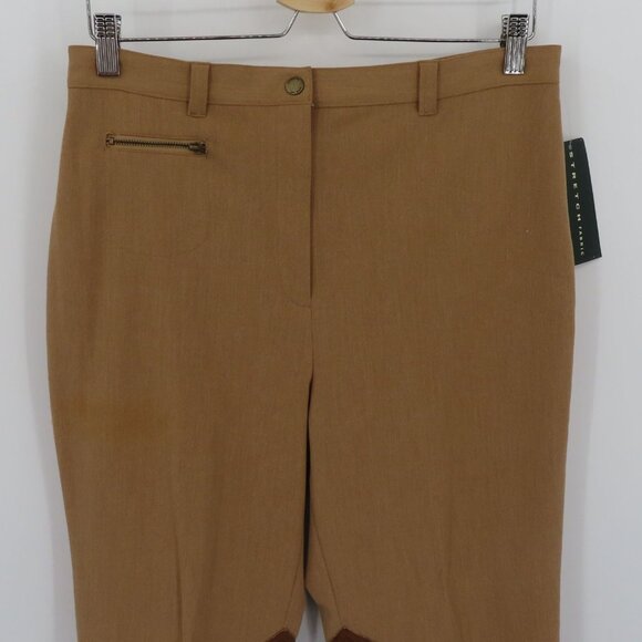 Lauren Ralph Lauren LRL Women 12 Tan Brown Stirrup Pants Leather Patches NEW Y2K - Picture 2 of 12